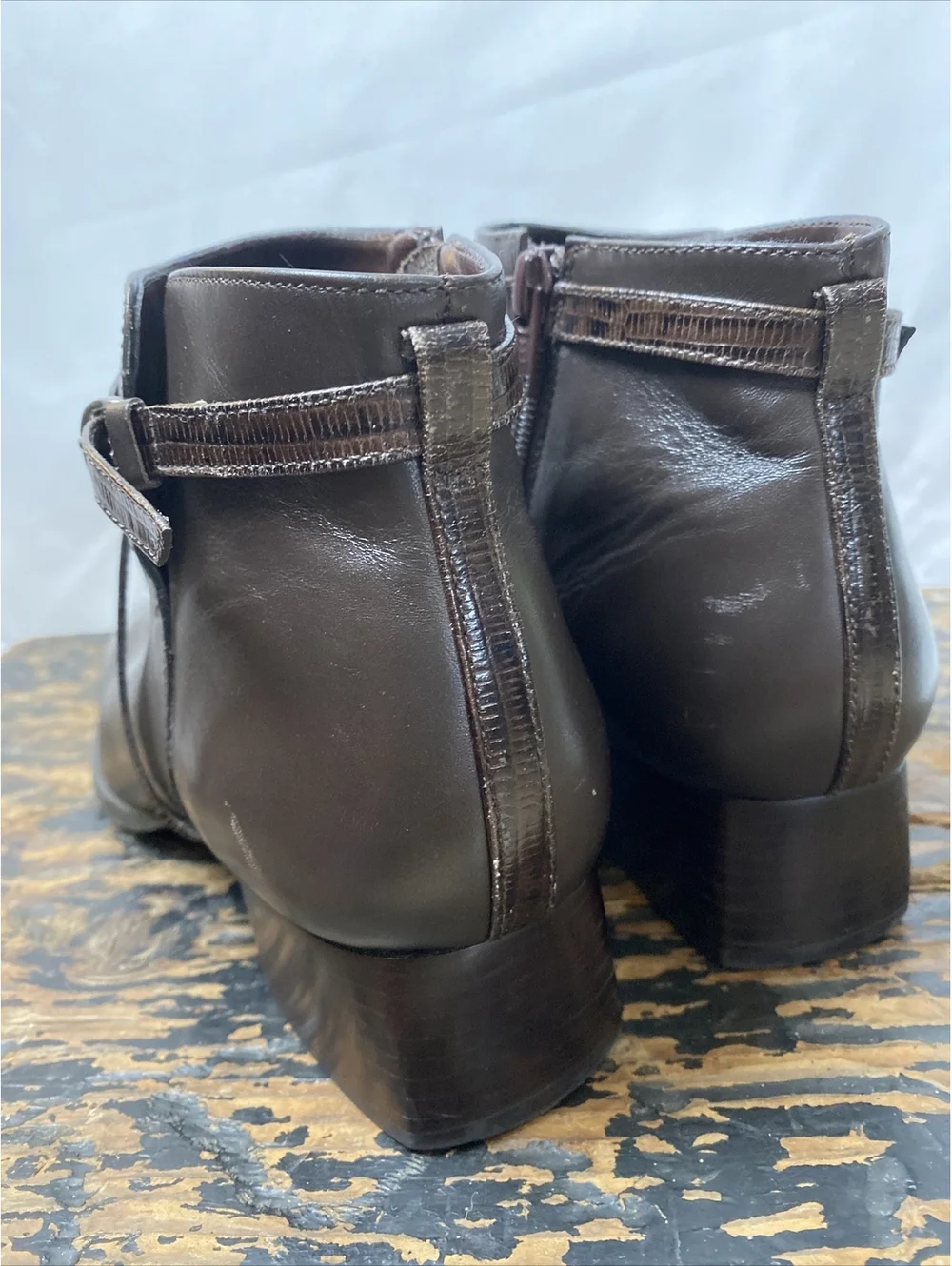 Michelle D Brown Leather Heeled Ankle Boots Size 10M